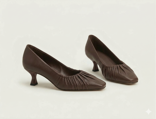 The Ruched Low Heel (Brown)