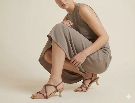 The Cross Strap Heel (Tan/Burgundy)