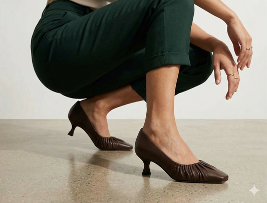 The Ruched Low Heel (Brown)